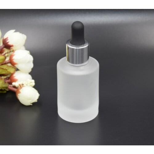 Wholesale 30ml frosted glass dropper bottle with silver cap, 30cc glass liquid bottles cosmetic container LX1037
