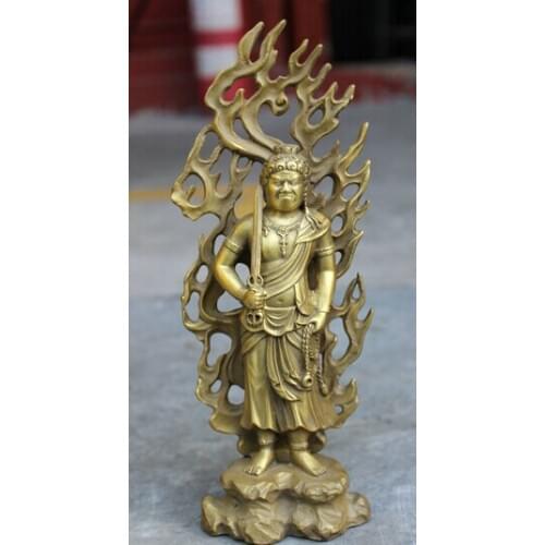Wholesale factory 8" Chinese Pure Brass Buddhist Japanese Fudo-Myo-O Achalanatha Buddha Statue