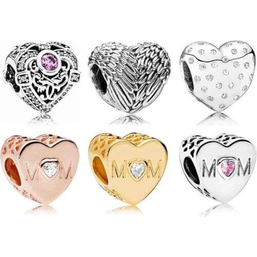 Original Openwork Opulent Love Heart Mother Heart With Crystal Bead Charms Fit Pandora Bracelet 925 Sterling Silver Bead Jewelry