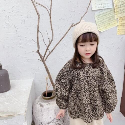 2-7 Years Toddler Girls Shirt Autumn New Korean Long Sleeve Leopard Print Blouses for Girl Child Clothes and Tops Girl Shirt