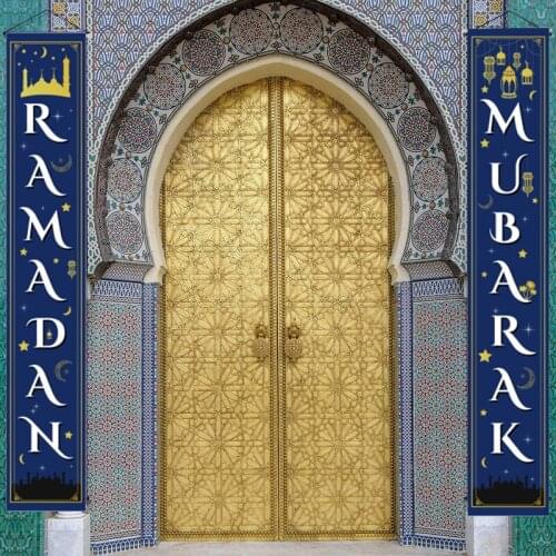 Ramadan Mubarak Porch Sign Door Decoration Hanging Banner Ornament Muslim Islamic Eid Mubarak Party Indoor Outdoor Home Decor