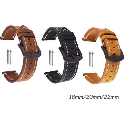 Gosear 18mm 20mm 22mm Width Universal Vintage Genuine Leather Watch Strap Band Wristband with Quick Release Pins for Men Women