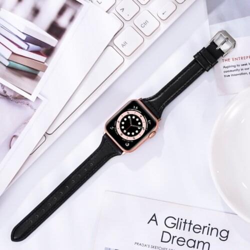 Slim Leather band For Apple watch strap 40mm 44mm 38mm 42mm 44 mm Genuine Leather bracelet Apple watch serie 6 5 4 3 se band