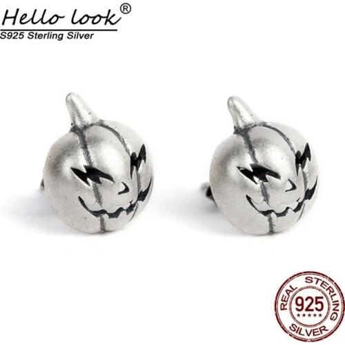 HelloLook 925 Sterling Silver Halloween Pumpkin Head Stud Earrings Punk Personality Earring Jewelry