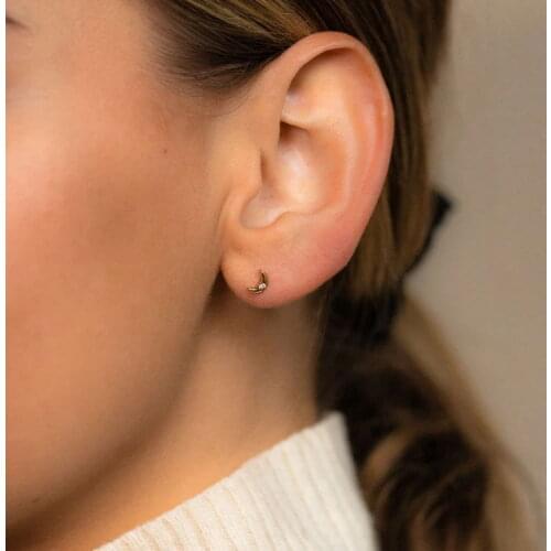 Simple chic vermeil 100% 925 sterling silver cute moon stud earring for girls lovely cute gift bezel tiny cz stone fine brincos