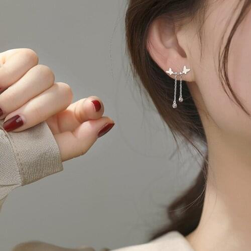 925 Sterling Silver Tassel Butterfly Stud Earrings For Women Wedding Statement Jewelry Pendientes eh1252