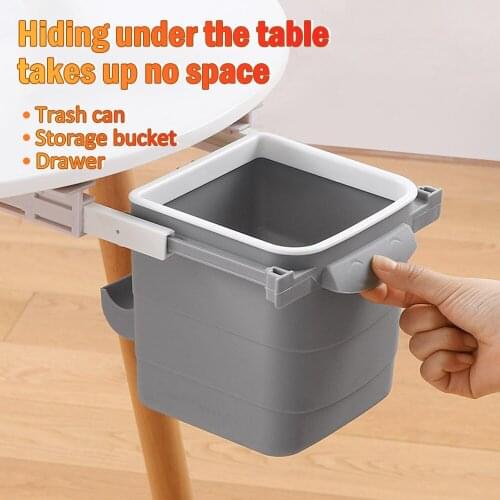 Concealed Trash Can Dust Bin Garbage Waste Bin Hidden Retractable Storage Case Desktop Organizer For Home Kitchen Office