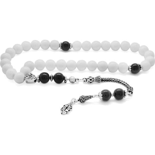 Tesbihane 925 Sterling Silver Tassels Sphere Cut Mother Of Pearl Natural Stone Rosary