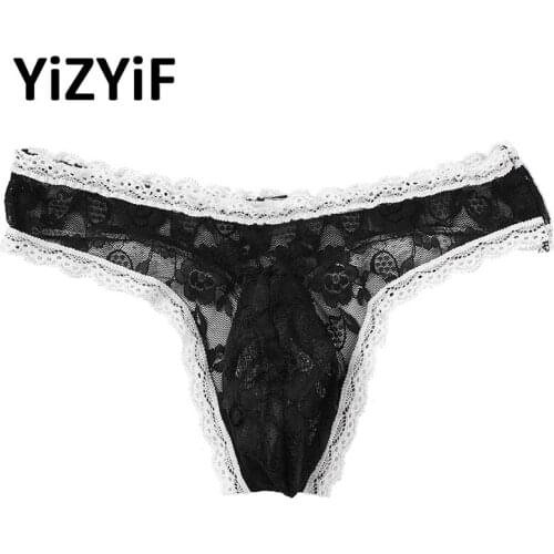 Hot Men Sissy Bulge Pouch See-through Lace Briefs Floral Pattern G-string Underwear Underpants for Men Gift Lingerie Nightwear