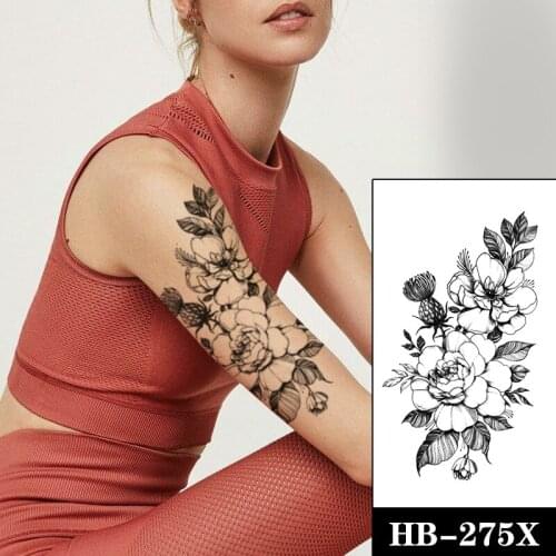 Waterproof Temporary Tattoo Sticker Black Flowers Stamen Bud Jewelry Fake Tattoos Flash Tatoo Arm Legs Body Art for Girl Women