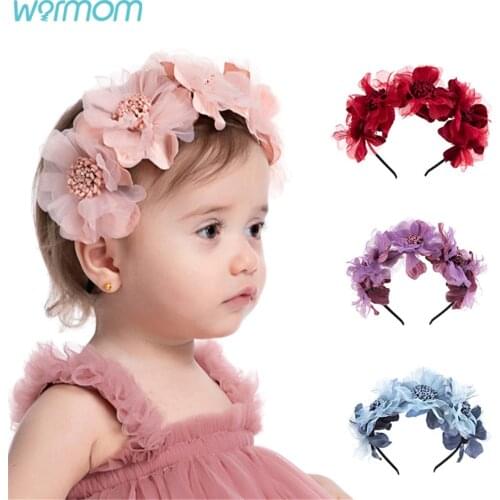 Warmom European and American Fashion Color Simulation Flowers Baby Nylon High Stretch Childrens Baby Headband