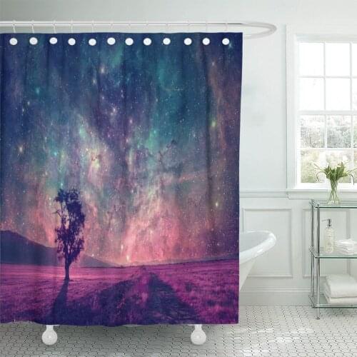 Red Alien Landscape Alone Tree Silhouette in Purple Field Shower Curtain Waterproof Polyester Fabric 60 x 72 inches Set