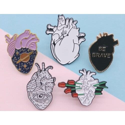 Organ Heart Collection Enamel Pin Starry Night Universe Rose Brooch Button Broken Hug Badge Bag Clothes Jewelry for Friends