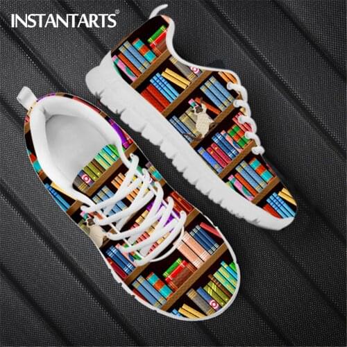 INSTANTARTS Brand Design Book Shelf Casual Sneakers Flats Footwear Lace Up Air Mesh Ladies Walking Comfortable Zapatos de Mujer