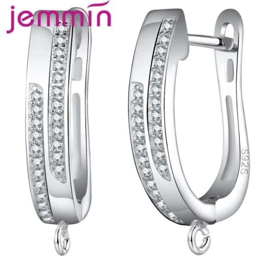 New Fashion 925 Sterling Silver Earings U Shape Hoop Earrings With Micro Clear Crystals For Women Fashion Jewelry