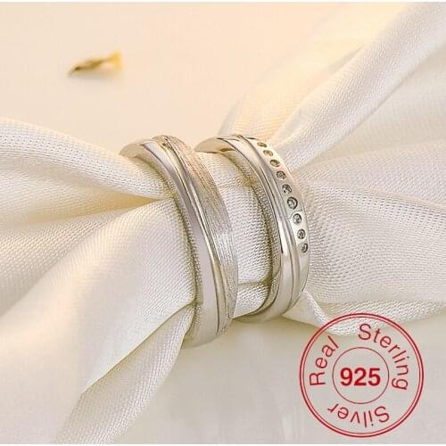 1 pair 925 Sterling Silver Simple Circle Real Love Couple Ring Wedding Rings Engagement Rings for Women and Men Couple Jewelry