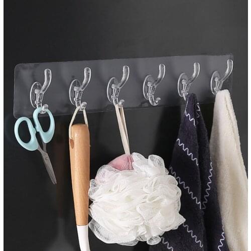 3/6 Row Transparent Hooks Hat Clothes Coat Hanger Towel Holder Seamless Door Hook Kitchen Bathroom Home Storage Tools