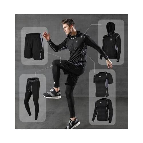 5 Pcs/Set Mens Tracksuit Compression Sports Suit Gym Fitness Clothes Running Jogging Sport Wear Training Workout Tights