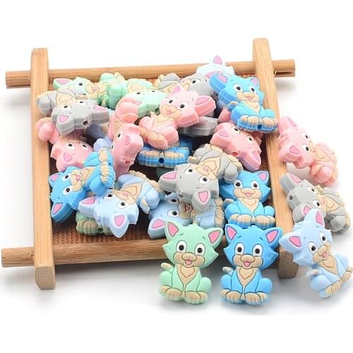 LOFCA Cat Silicone Beads 5pcs Infant Teether Silicone Baby Teething Beads Food Grade Nursing Chew Silicone Beads Baby Teether