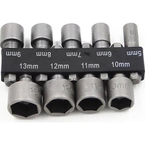 9pcs/set Wrench 1/4" Screw Metric Driver Tool Set Adapter Drill Bit 5mm-13mm Hexagonal Shank Hex Nut Socket Drill Bit Adapter