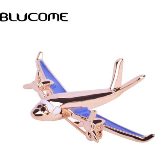 Blucome Airplane Model Brooch Red Enamel Gold Color Metal Brooches Pins Clothes Suit Accessories Fighter Aircraft Shape Clips