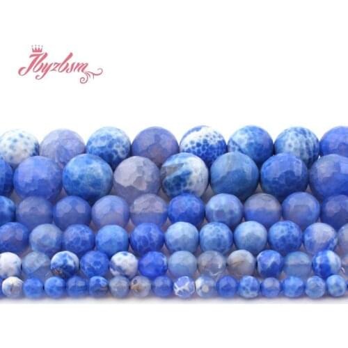 6/8/10/12mm Round Bead Blue Faceted Craceked Fire Agates Natural Stone Beads For DIY Necklace Jewelry Making 15" Free Shipping