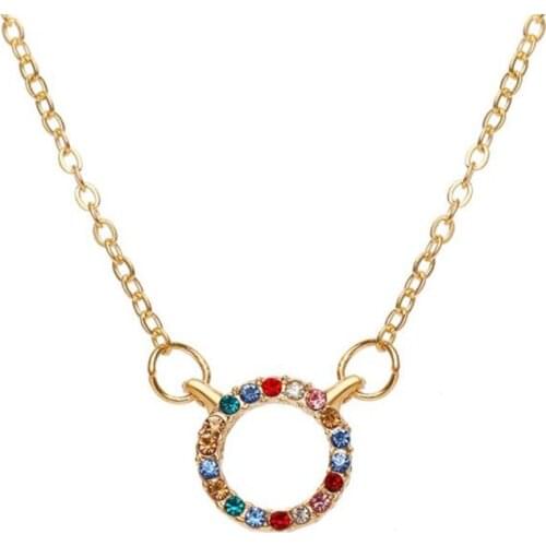 Aesthetic Initial Clavicle Chain Necklace Geometric Rhinestone Circles Ring Hoop Pendant Necklace for Women Party Jewelry Gift