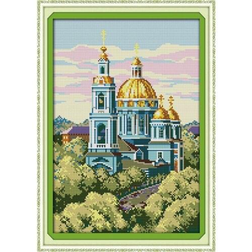 Everlasting Love Russian Building Scenery Chinese Cross Stitch Kits Ecological Cotton Printed 11CT DIY New Christmas Decorations