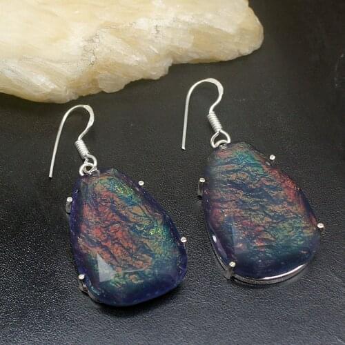 Gemstonefactory Big Promotion Single Unique 925 Silver Exotic Dichroic Glass Women Ladies Gifts Dangle Drop Earrings 20212446