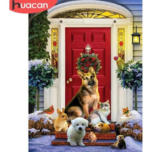 HUACAN Diamond Painting Dog Full Square Round Drill Needlework Art Diamond Embroidery Animal Mosaic Cross Stitch Christmas Gift