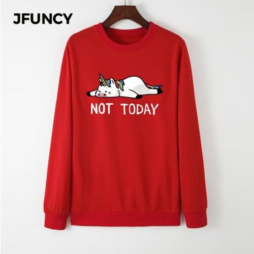 JFUNCY Oversized Women Hoodie Round Neck Long Sleeve Pullover Woman Casual Hoody Autumn Unicorn Printed Tops Mujeres Sweatshirt