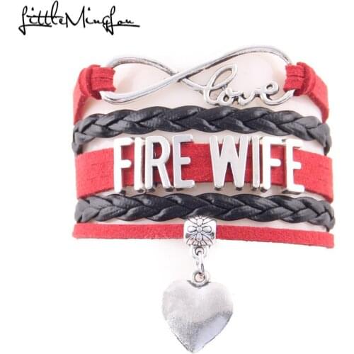 Little Minglou Infinity Love firefighter wife bracelet heart charm leather wrap bracelets & bangles for women jewelry