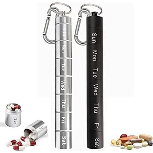 Metal 7 Days Waterproof Alloy Pill Box Case Bottle Cache Drug Holder Container Keychain Medicine Box Health Care For Travel 2021