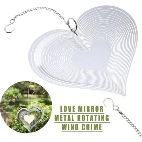 Metal Heart Mirror Rotating Wind Spinner Catcher Home Decoration Accessories For Outdoor Yard Garden Hanging Decor