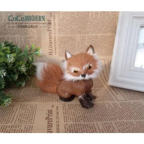 Simulation cute squatting fox 9x13x5cm model polyethylene&furs fox model home decoration props ,model gift d630