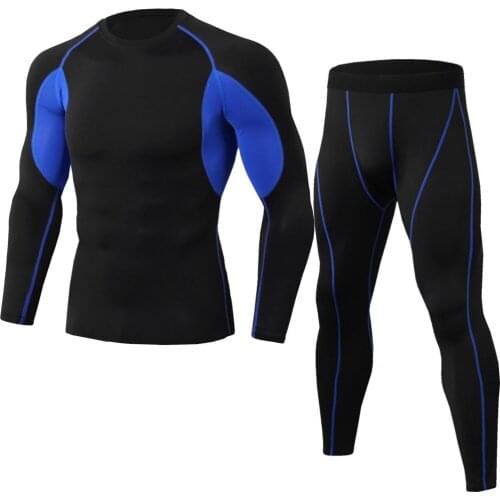 Mens Sportswear Quick-Drying Tights Gym Training Running Fitness Sports Suits Long Sleeve Slim Pullover with Trousers