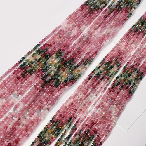 Natural 3 4mm tourmaline faceted round loose beads stone small seed perle for jewelry making needlework DIY bracelet necklace