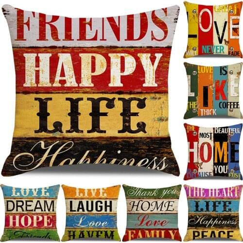 Retro American wooden board letter admonition digital printing linen pillow cover wholesale cross-border designer pillow case