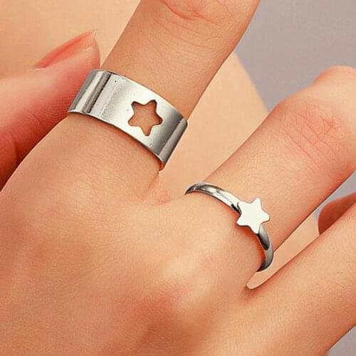 New Couple Ring Set Star Moon Heart Lightning Rings For Women Men Jewelry Butterfly Snake Dinosaur Ring 2-piece Set A24