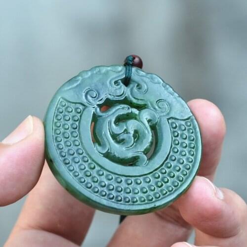 Certificate) Natural Real Green HETIAN Nephrite Pendant Necklace Carved Chinese Dragon Pendant Gift for Mens Jades Jewelry