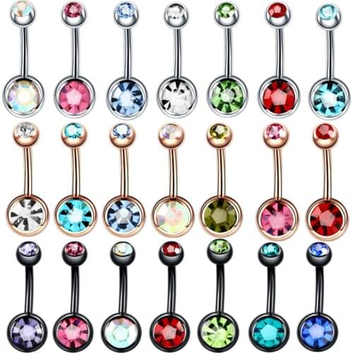 Surgical steel crystal belly button piercing lot 14G zircon belly piercing set shiny navel bar bulk belly ring pack navel ring