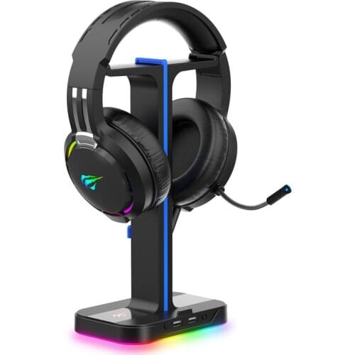 Havit Headphone Stand Stereo Sound Headphone with RGB Backlit For PC Gamer Headset-Holder Non-slip Base 2 USB Earphone Hanger