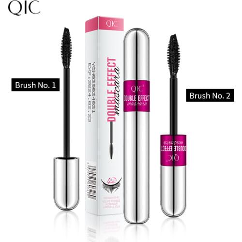 QIC 2 In 1 Black Mascara Makeup Eyelashes Curling Eyelash Lengthening Mascara Eye Lashes Thick Cosmetics Pen Makeup Brush Tool
