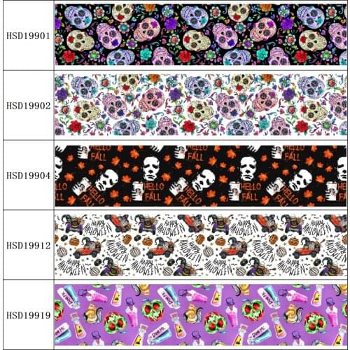 22MM 25MM 38MM 50MM 75mm Printed Pattern Halloween on Grosgrain Ribbon for diy ribbon