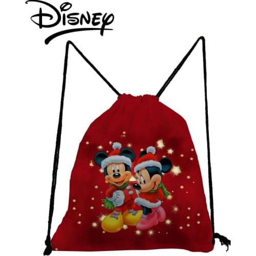 Disney Mickey Mouse Backpack Red Double Print Christmas Gift Drawstring Bag Fashion Cartoon Travel Storage Bag Child School Bag