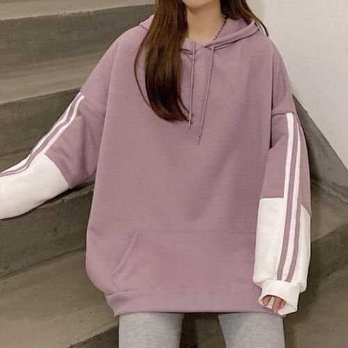 Hoodie WomenS Patchwork Hooded Plus Velvet Winter Warmth Harajuku Sweet And Simple Student Pullover Large Pockets All-Match y2k