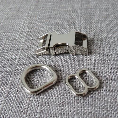 20Sets 10mm Strong Cat Collar Metal Buckle Straps Belt Slider Clip Hook D Ring Clasp For Dog Pet Harness DIY Accessory Hardware