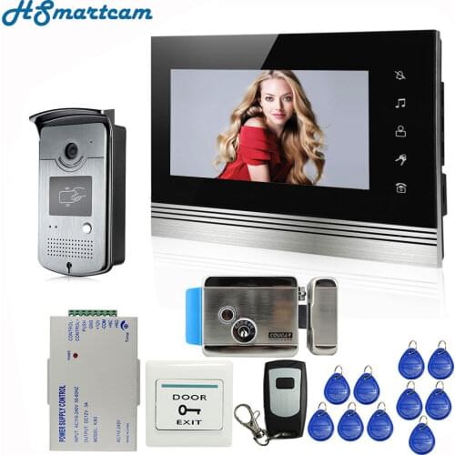 7 inch Video Door Phone Video Intercom System 1 Touch Monitor+RFID Doorbell LED HD Camera Electric Lock In Stock FREE SHIPPING