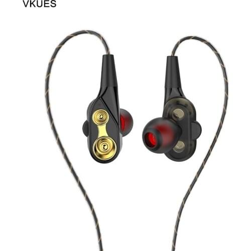 VKUES D2 Wired Earphone Heavy Bass Dual Drive 3.5mm Stereo In-Ear Earphones With Microphone Computer Sport Earphone For iPhone