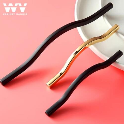 WV Cabinet Knobs Handles Gold Aluminium Alloy Black Kitchen Handle Wardrobe Cupboard Door Pulls Long Furniture Handle Hardware